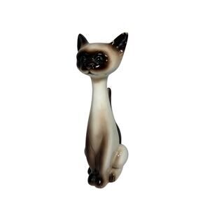 Vintage MCM Lefton Siamese Cat Figurine Long Necked 8” Decor Ceramic Japan